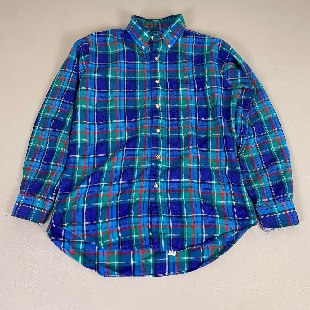 Sir Pendleton‎ Wool Shirt Men's Medium Blue Green Plaid Made USA *Flawed